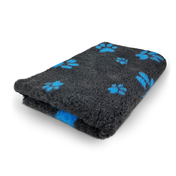 Vetbed hundetæppe, anthracite med små grå poter, non-slip, 150x100 cm